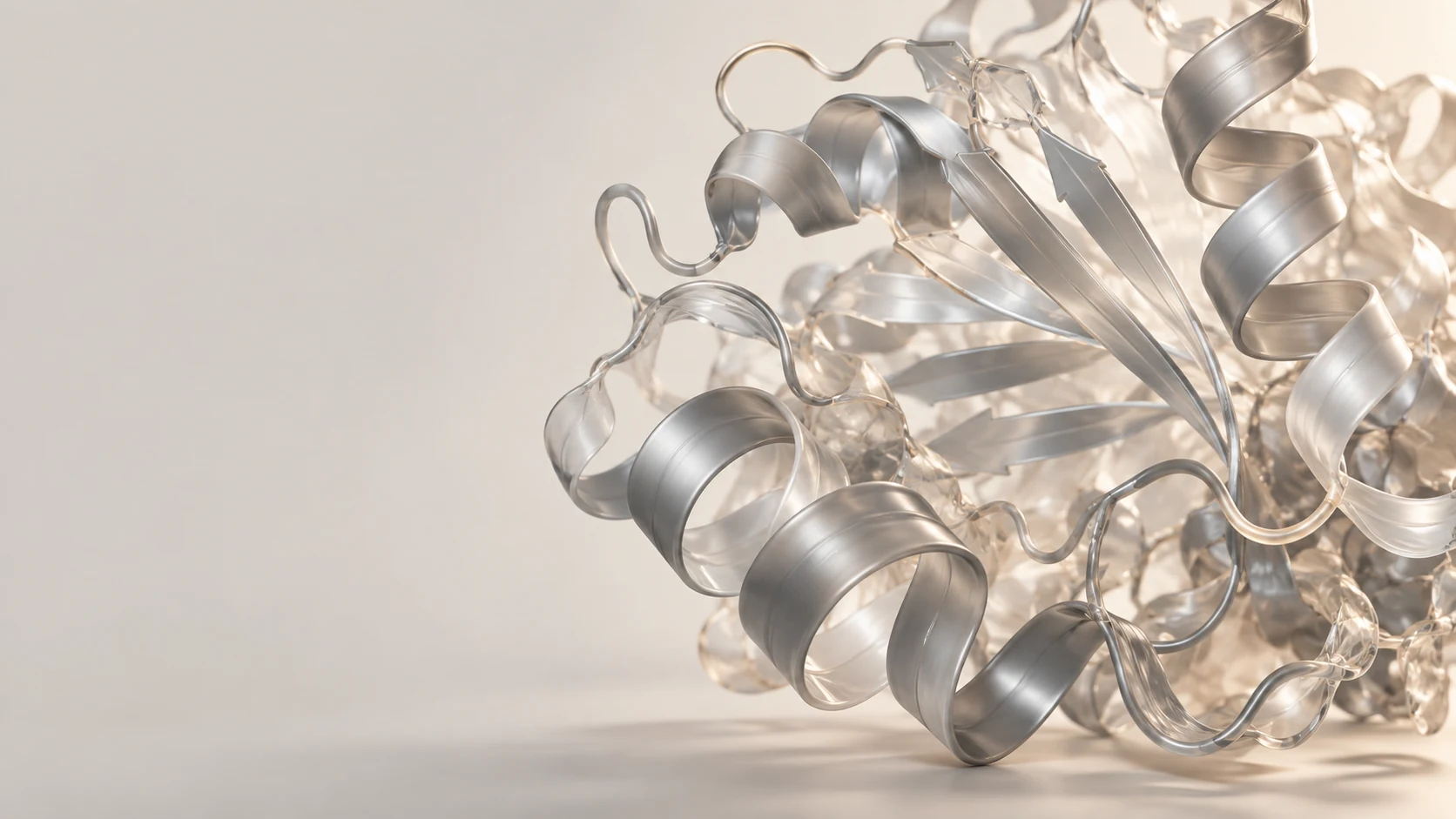 A luminous folded molecular sculpture, visualizing the relationship between form and function